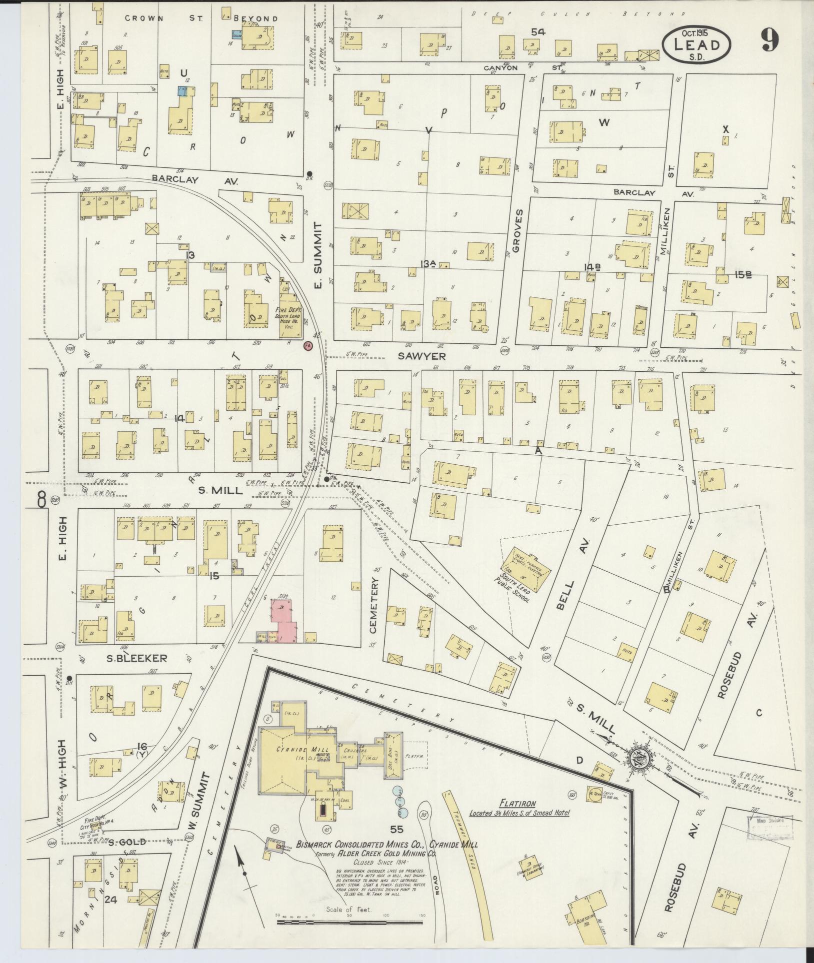 Sanborn Fire Insurance Map from Lead, Lawrence County, South Dakota (1915), Sheet #0009 - Complete Map Set gallery image, historic Sanborn map, vintage wall art, South Dakota South Dakota