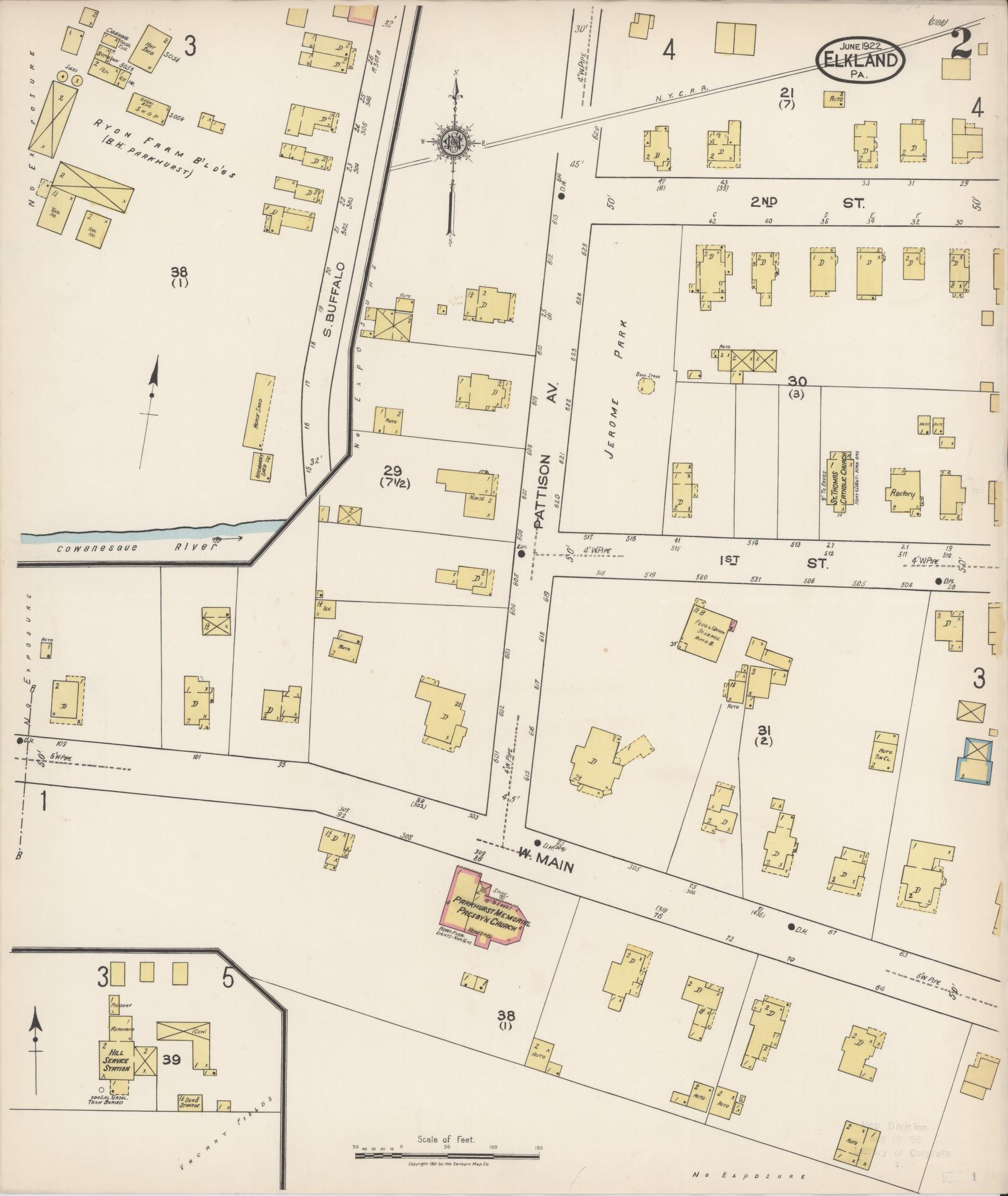 Sanborn Fire Insurance Map from Elkland, Tioga County, Pennsylvania (1922), Sheet #0002 - Historic Sanborn Fire Insurance Map Print, vintage old map wall art, antique decor, genealogy gift, Pennsylvania Pennsylvania map