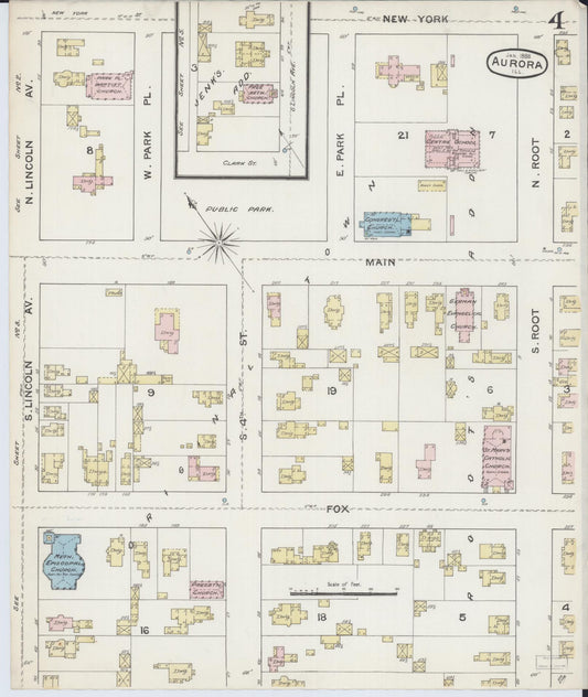 Sanborn Fire Insurance Map from Aurora, Kane County, Illinois (1888), Sheet #0004 - Historic Sanborn Fire Insurance Map Print, vintage old map wall art, antique decor, genealogy gift, Illinois Illinois map