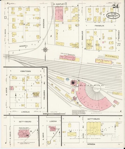 Sanborn Fire Insurance Map from Mason City, Cerro Gordo County, Iowa (1915), Sheet #0024 - Historic Sanborn Fire Insurance Map Print, vintage old map wall art
