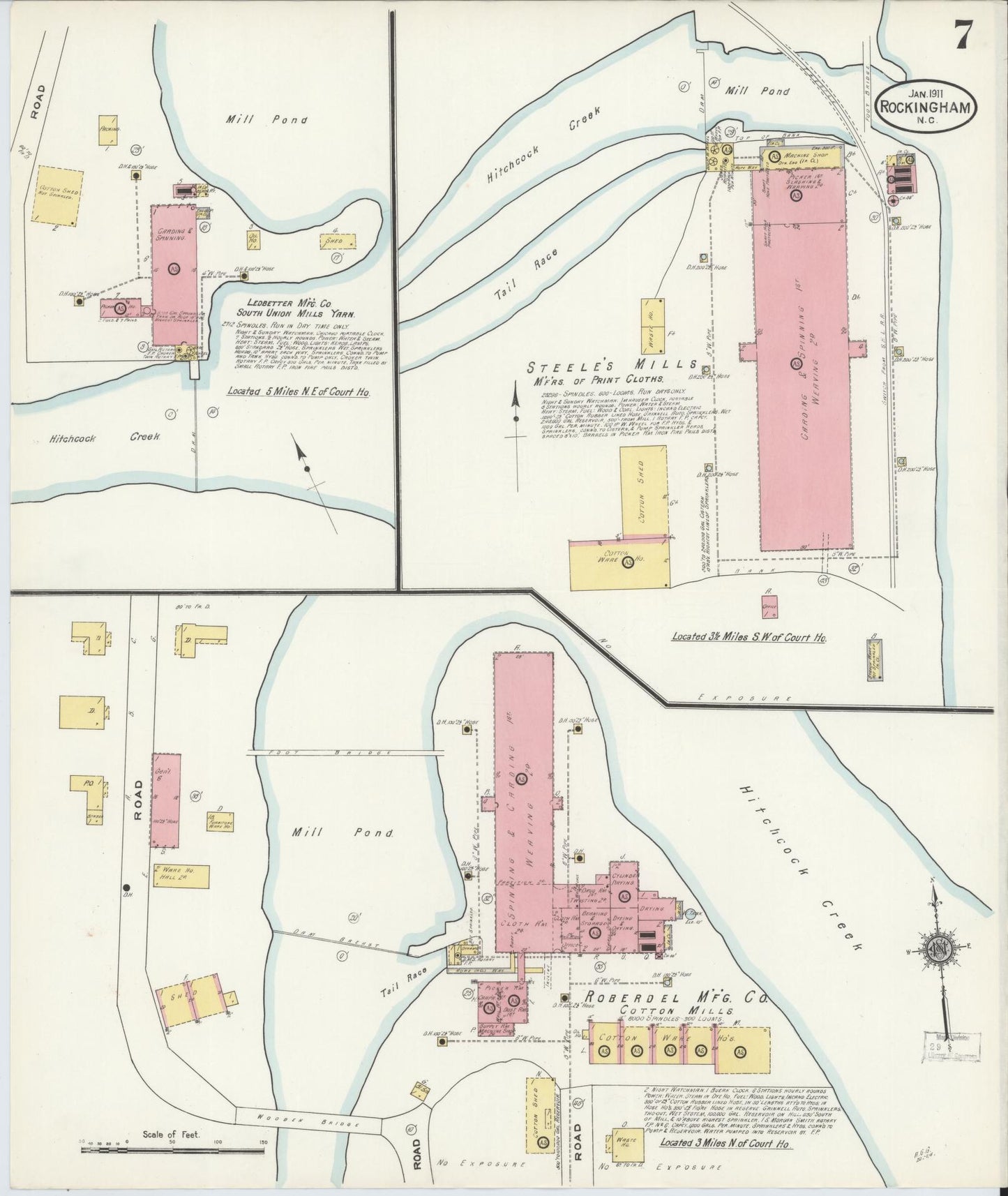Sanborn Fire Insurance Map from Rockingham, Richmond County, North Carolina (1911), Sheet #0007 - Complete Map Set gallery image, historic Sanborn map, vintage wall art, North Carolina North Carolina