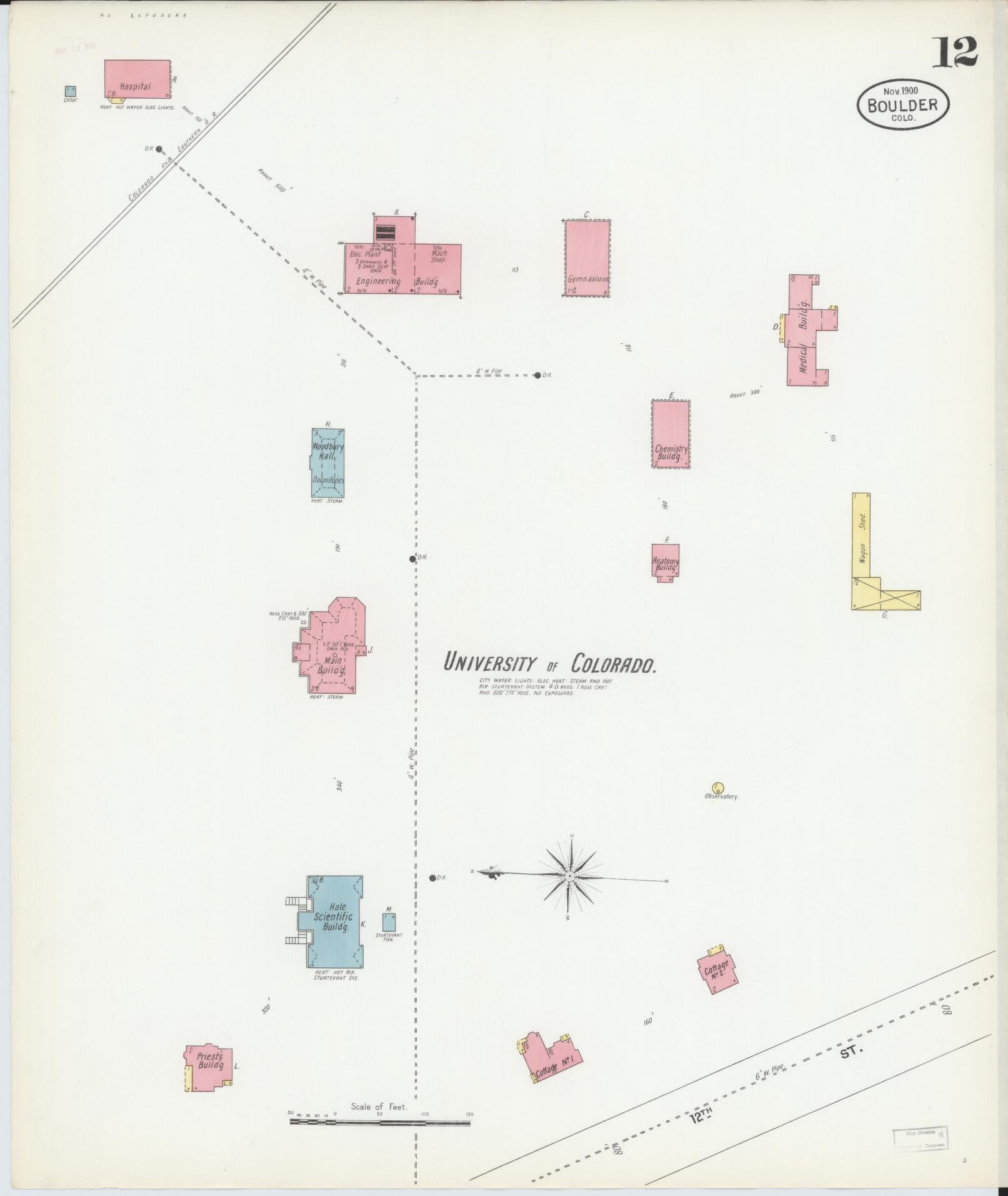 Sanborn Fire Insurance Map from Boulder, Boulder County, Colorado (1900), Sheet #0012 - Complete Map Set gallery image, historic Sanborn map, vintage wall art, Colorado Colorado
