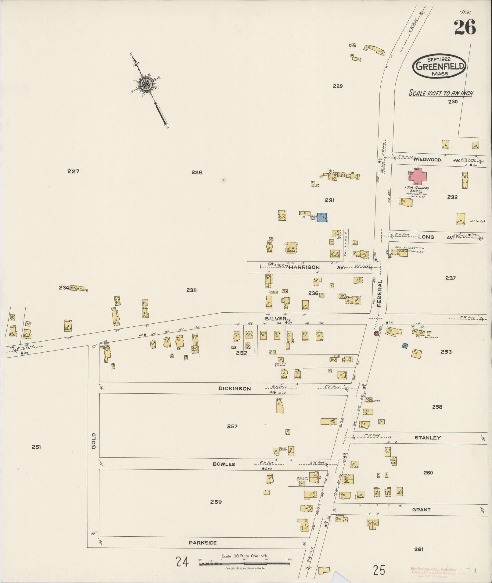 Sanborn Fire Insurance Map from Greenfield, Franklin County, Massachusetts (1922), Sheet #0026 - Complete Map Set gallery image, historic Sanborn map, vintage wall art, Massachusetts Massachusetts