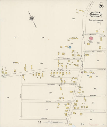 Sanborn Fire Insurance Map from Greenfield, Franklin County, Massachusetts (1922), Sheet #0026 - Complete Map Set gallery image, historic Sanborn map, vintage wall art, Massachusetts Massachusetts