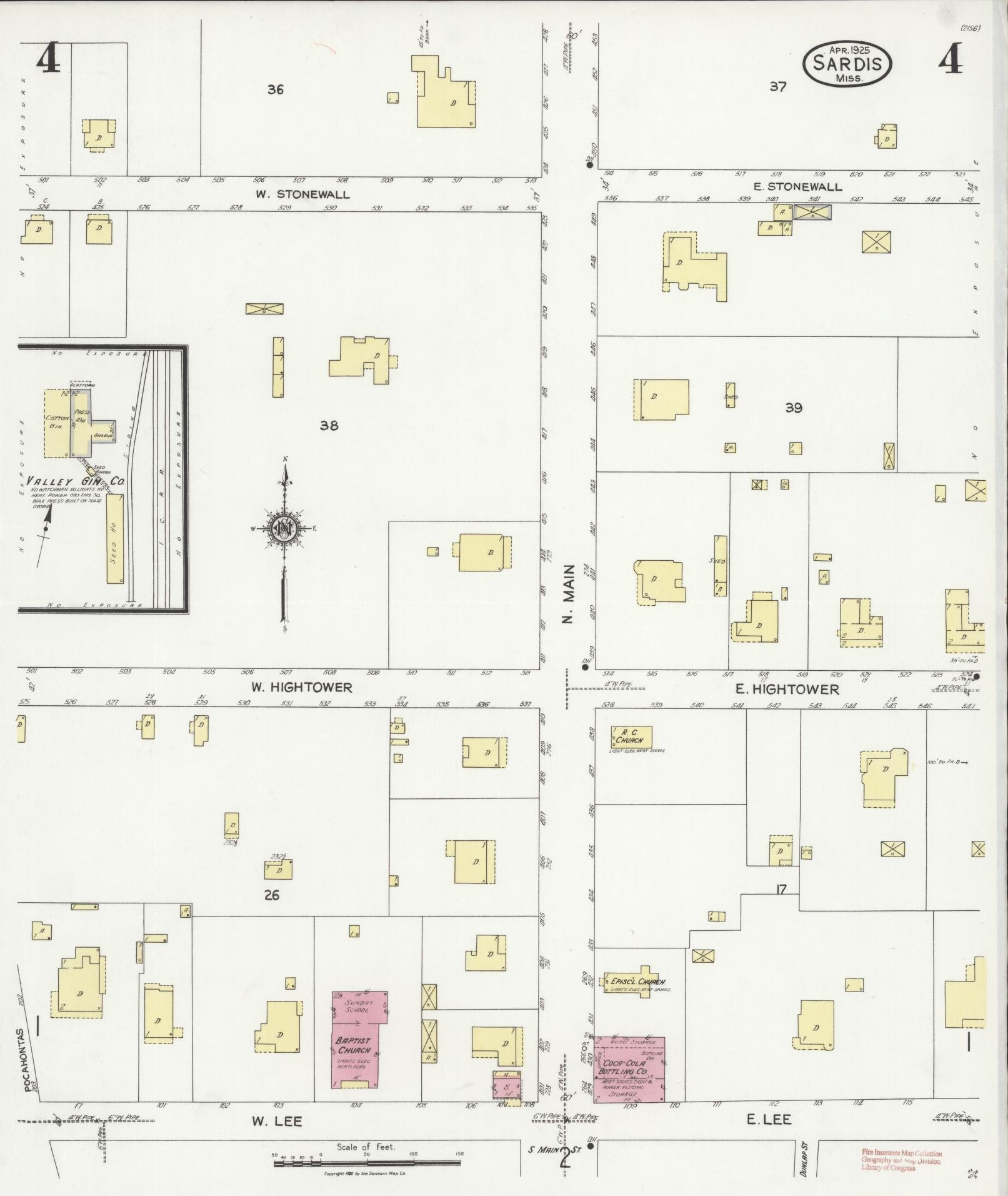Sanborn Fire Insurance Map from Sardis, Panola County, Mississippi (1925), Sheet #0004 - Complete Map Set gallery image, historic Sanborn map, vintage wall art, Mississippi Mississippi