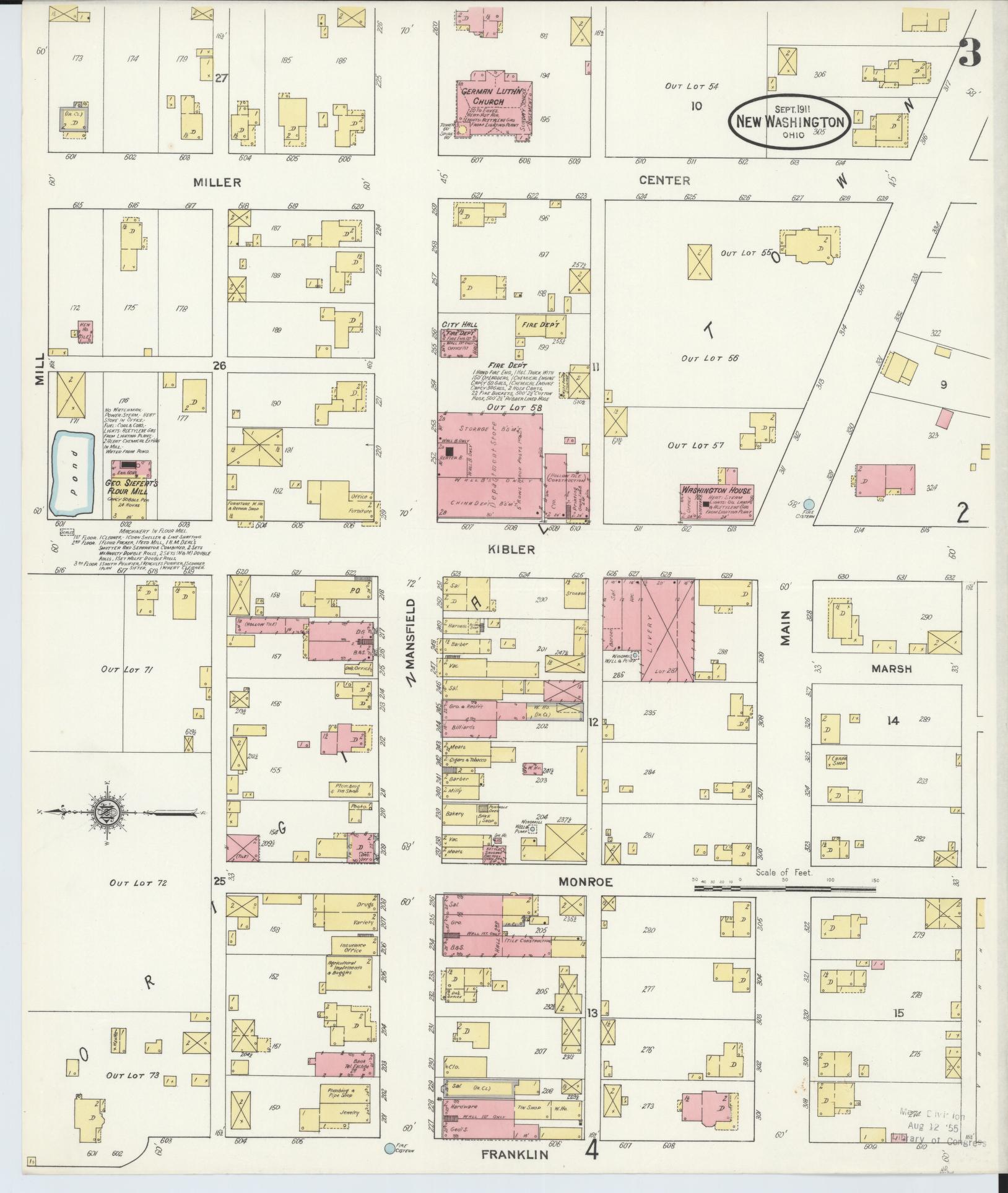 Sanborn Fire Insurance Map from New Washington, Crawford County, Ohio (1911), Sheet #0003 - Historic Sanborn Fire Insurance Map Print, vintage old map wall art, antique decor, genealogy gift, Ohio Ohio map