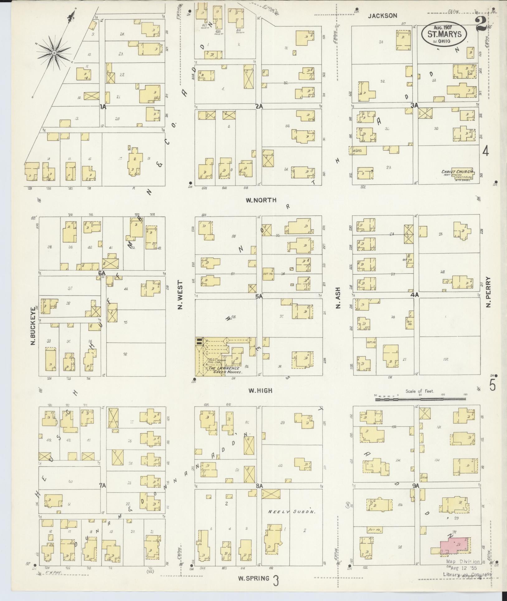 Sanborn Fire Insurance Map from Saint Marys, Auglaize County, Ohio (1907), Sheet #0002 - Historic Sanborn Fire Insurance Map Print, vintage old map wall art, antique decor, genealogy gift, Ohio Ohio map