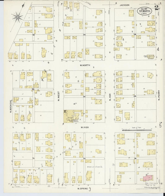 Sanborn Fire Insurance Map from Saint Marys, Auglaize County, Ohio (1907), Sheet #0002 - Historic Sanborn Fire Insurance Map Print, vintage old map wall art, antique decor, genealogy gift, Ohio Ohio map