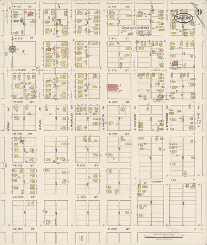 Sanborn Fire Insurance Map from Sanford, Seminole County, Florida (1922), Sheet #0009 - Complete Map Set gallery image, historic Sanborn map, vintage wall art, Florida Florida
