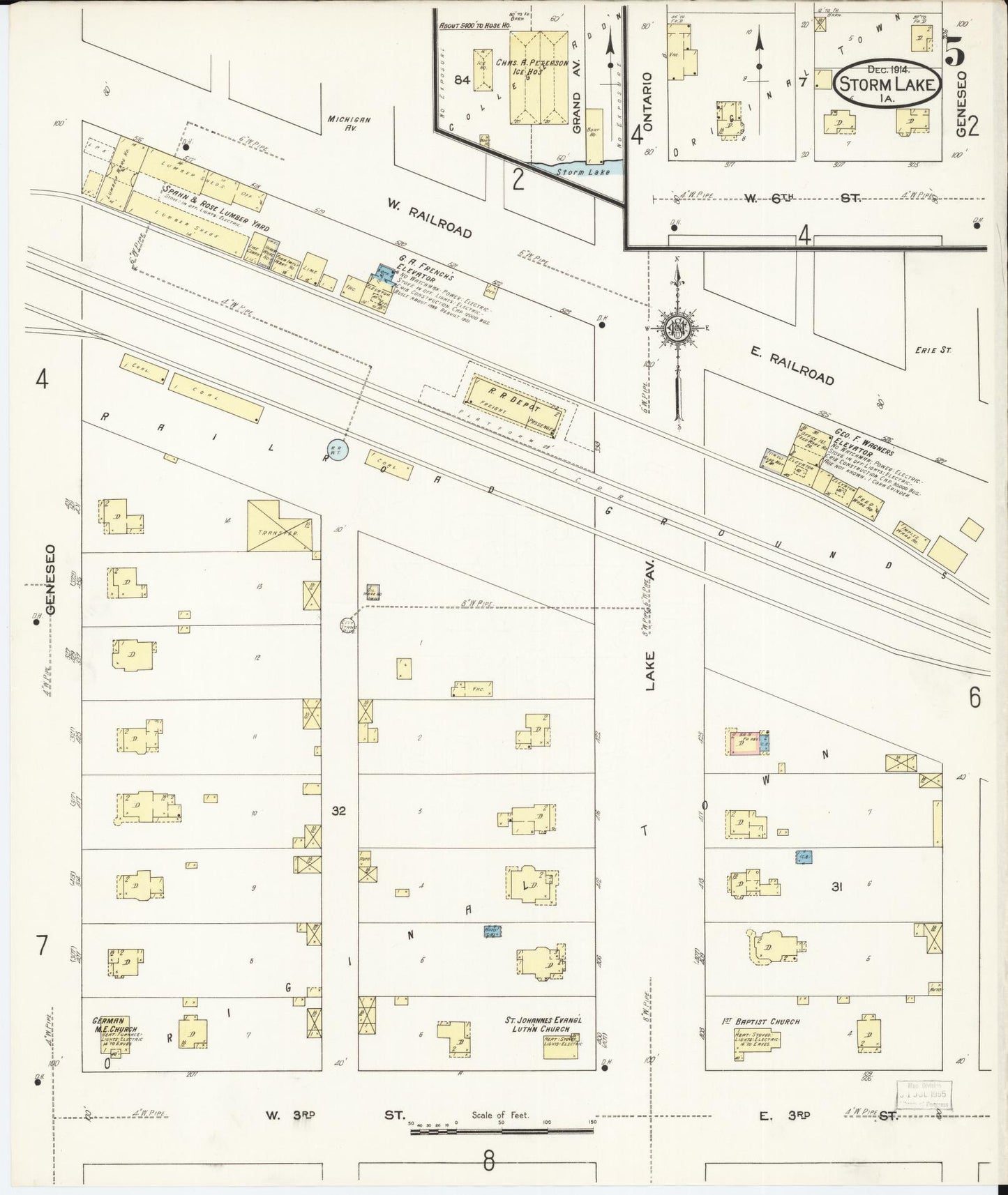 Sanborn Fire Insurance Map from Storm Lake, Buena Vista County, Iowa (1914), Sheet #0005 - Historic Sanborn Fire Insurance Map Print, vintage old map wall art
