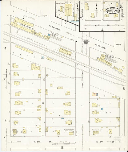 Sanborn Fire Insurance Map from Storm Lake, Buena Vista County, Iowa (1914), Sheet #0005 - Historic Sanborn Fire Insurance Map Print, vintage old map wall art