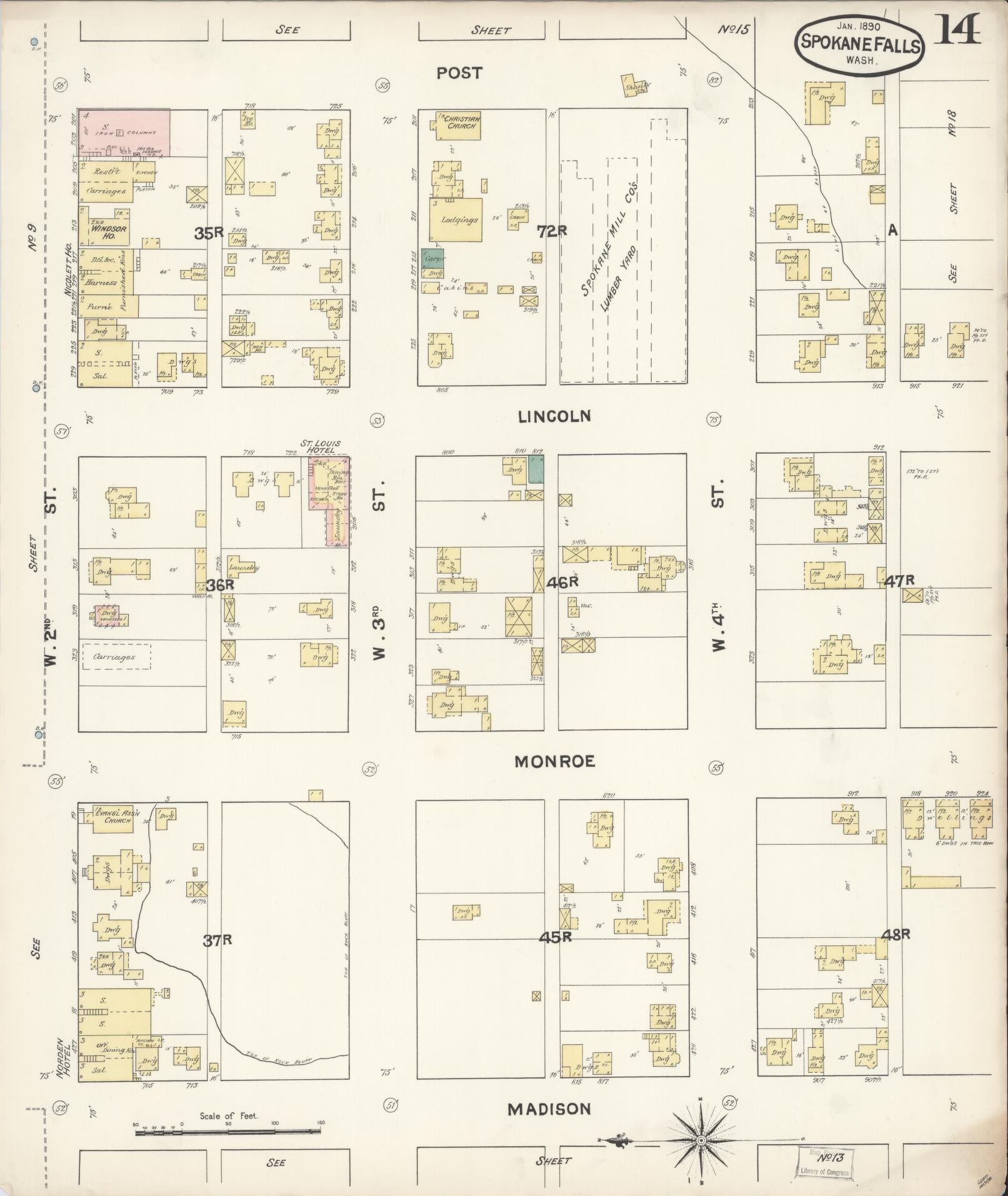 Sanborn Fire Insurance Map from Spokane, Spokane County, Washington (1890), Sheet #0014 - Complete Map Set gallery image, historic Sanborn map, vintage wall art, Washington Washington