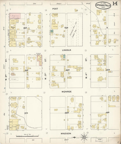 Sanborn Fire Insurance Map from Spokane, Spokane County, Washington (1890), Sheet #0014 - Complete Map Set gallery image, historic Sanborn map, vintage wall art, Washington Washington