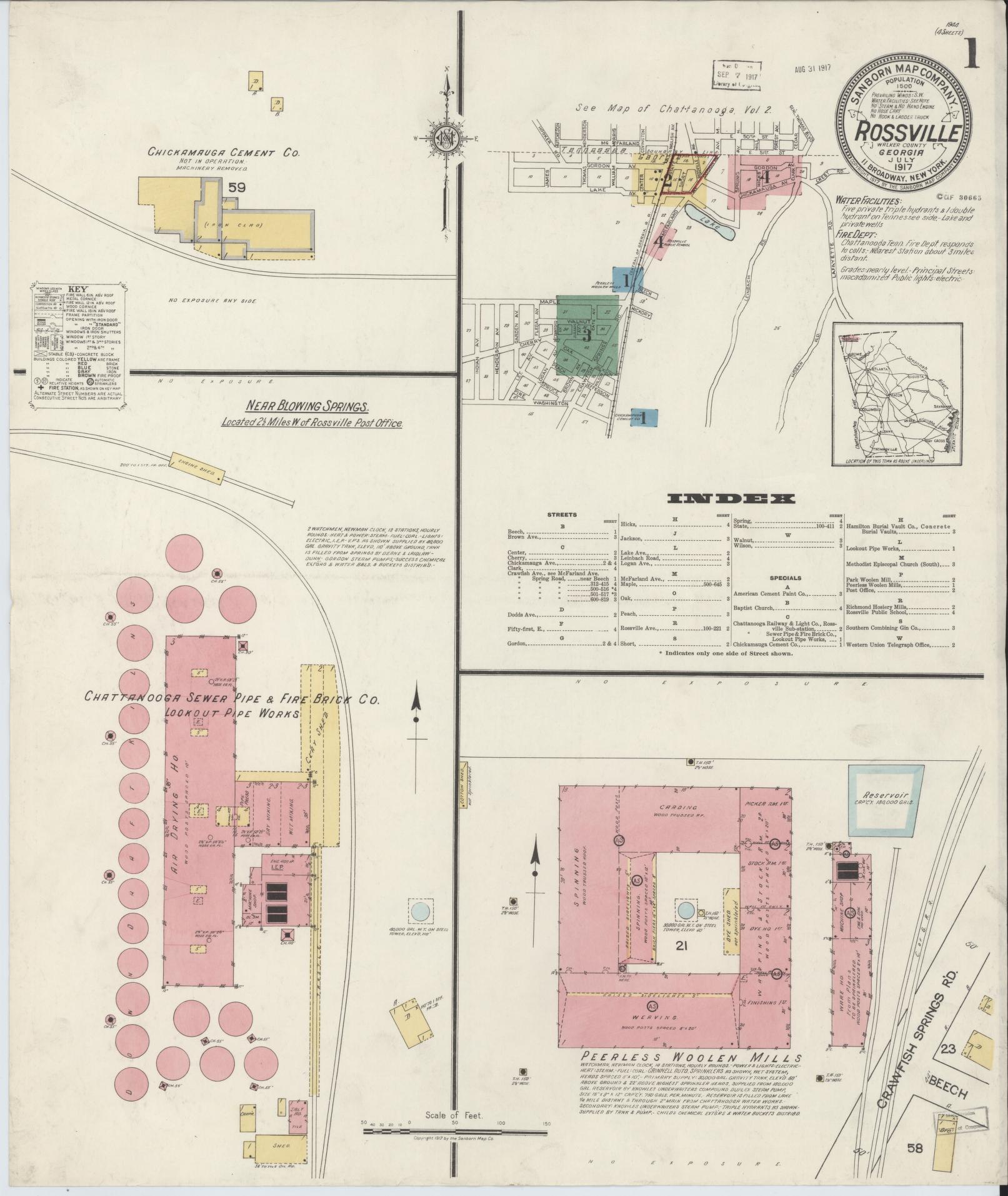 Sanborn Fire Insurance Map from Rossville, Walker County, Georgia (1917), Sheet #0001 - Complete Map Set gallery image, historic Sanborn map, vintage wall art, Georgia Georgia