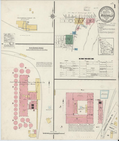 Sanborn Fire Insurance Map from Rossville, Walker County, Georgia (1917), Sheet #0001 - Complete Map Set gallery image, historic Sanborn map, vintage wall art, Georgia Georgia