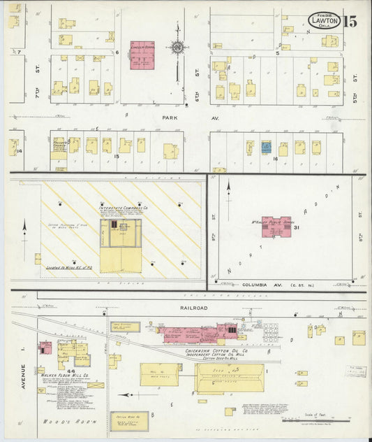 Sanborn Fire Insurance Map from Lawton, Comanche County, Oklahoma (1918), Sheet #0015 - Historic Sanborn Fire Insurance Map Print, vintage old map wall art, antique decor, genealogy gift, Oklahoma Oklahoma map
