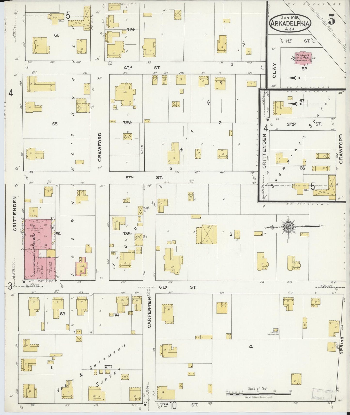 Sanborn Fire Insurance Map from Arkadelphia, Clark County, Arkansas (1918), Sheet #0005 - Complete Map Set gallery image, historic Sanborn map, vintage wall art, Arkansas Arkansas
