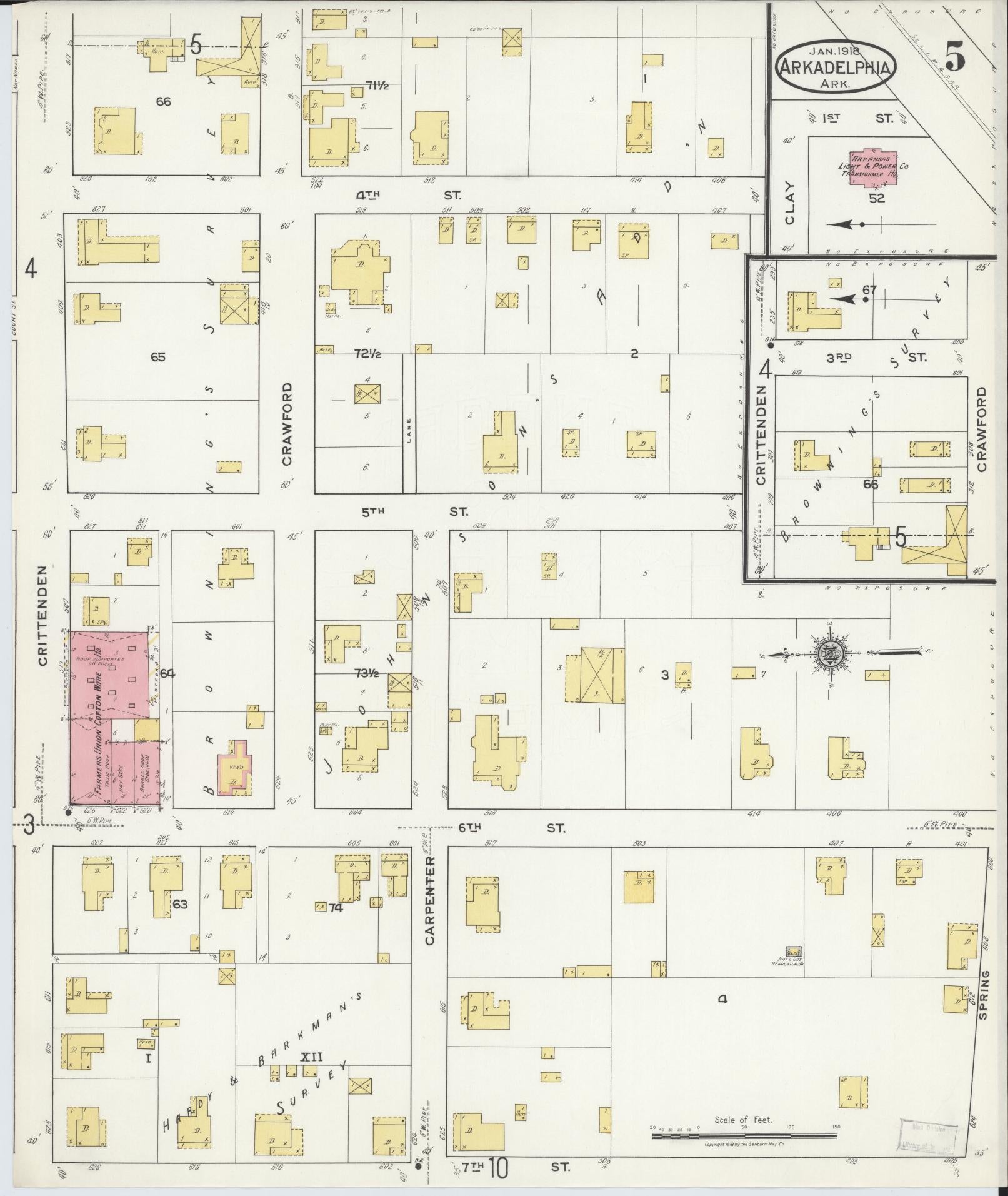 Sanborn Fire Insurance Map from Arkadelphia, Clark County, Arkansas (1918), Sheet #0005 - Complete Map Set gallery image, historic Sanborn map, vintage wall art, Arkansas Arkansas