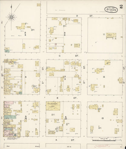 Sanborn Fire Insurance Map from Dixon, Solano County, California (1888), Sheet #0002 - Complete Map Set gallery image, historic Sanborn map, vintage wall art, California California