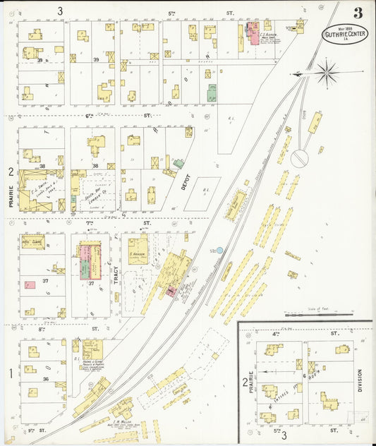 Sanborn Fire Insurance Map from Guthrie Center, Guthrie County, Iowa (1899), Sheet #0003 - Historic Sanborn Fire Insurance Map Print, vintage old map wall art