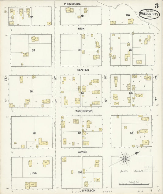 Sanborn Fire Insurance Map from Oregon City, Clackamas County, Oregon (1890), Sheet #0003 - Historic Sanborn Fire Insurance Map Print, vintage old map wall art, antique decor, genealogy gift, Oregon Oregon map