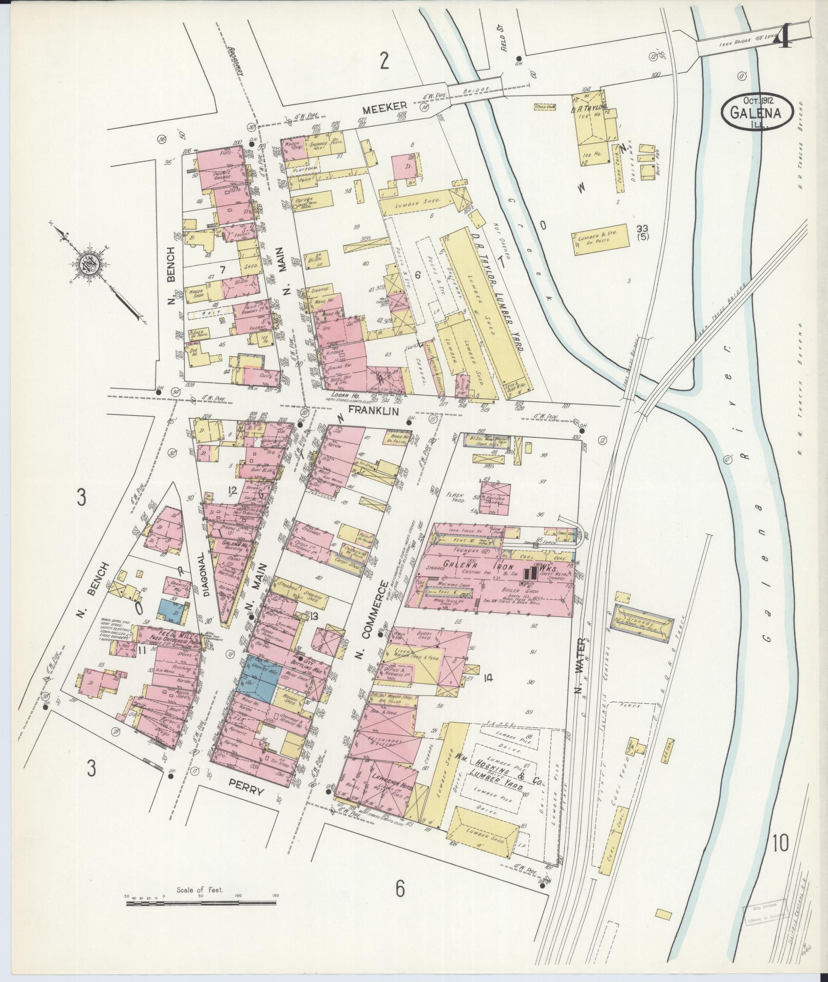 Sanborn Fire Insurance Map from Galena, Jo Daviess County, Illinois (1912), Sheet #0004 - Complete Map Set gallery image, historic Sanborn map, vintage wall art, Illinois Illinois