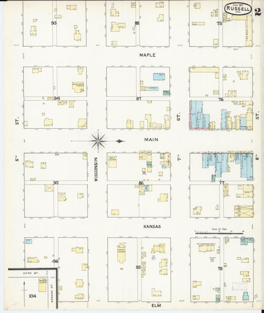 Sanborn Fire Insurance Map from Russell, Russell County, Kansas (1891), Sheet #0002 - Historic Sanborn Fire Insurance Map Print, vintage old map wall art, antique decor, genealogy gift, Kansas Kansas map