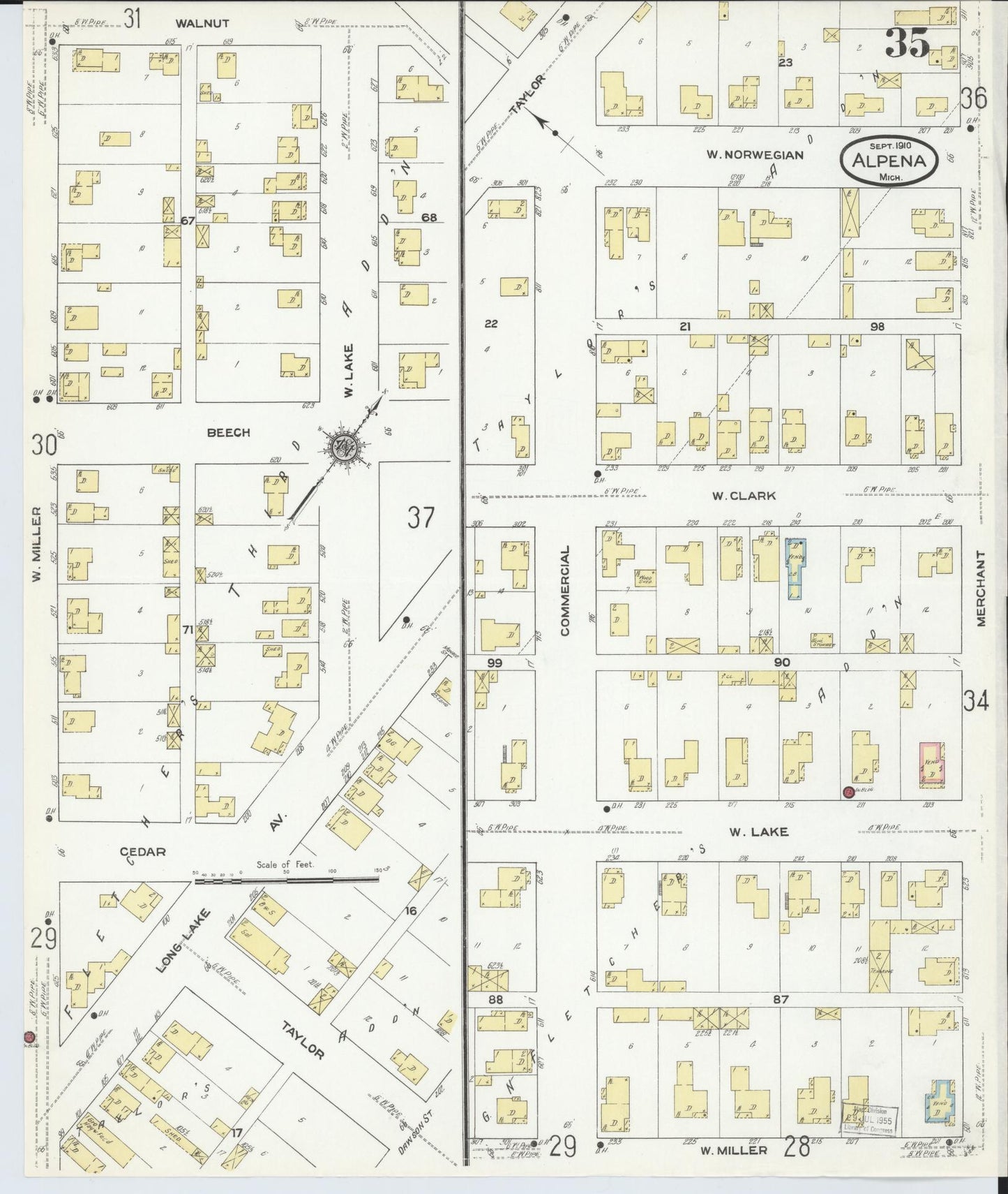 Sanborn Fire Insurance Map from Alpena, Alpena County, Michigan (1910), Sheet #0035 - Historic Sanborn Fire Insurance Map Print, vintage old map wall art, antique decor, genealogy gift, Michigan Michigan map
