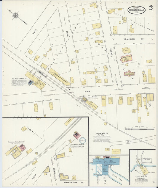 Sanborn Fire Insurance Map from Oconto Falls, Oconto County, Wisconsin (1911), Sheet #0002 - Historic Sanborn Fire Insurance Map Print, vintage old map wall art, antique decor, genealogy gift, Wisconsin Wisconsin map