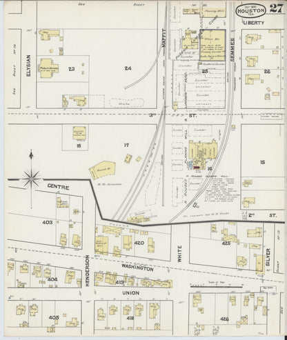 Sanborn Fire Insurance Map from Houston, Harris County, Texas (1890), Sheet #0027 - Historic Sanborn Fire Insurance Map Print, vintage old map wall art, antique decor, genealogy gift, Texas Texas map
