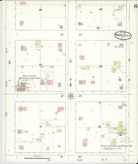 Sanborn Fire Insurance Map from Provo, Utah County, Utah (1890), Sheet #0006 - Historic Sanborn Fire Insurance Map Print, vintage old map wall art, antique decor, genealogy gift, Provo Utah map