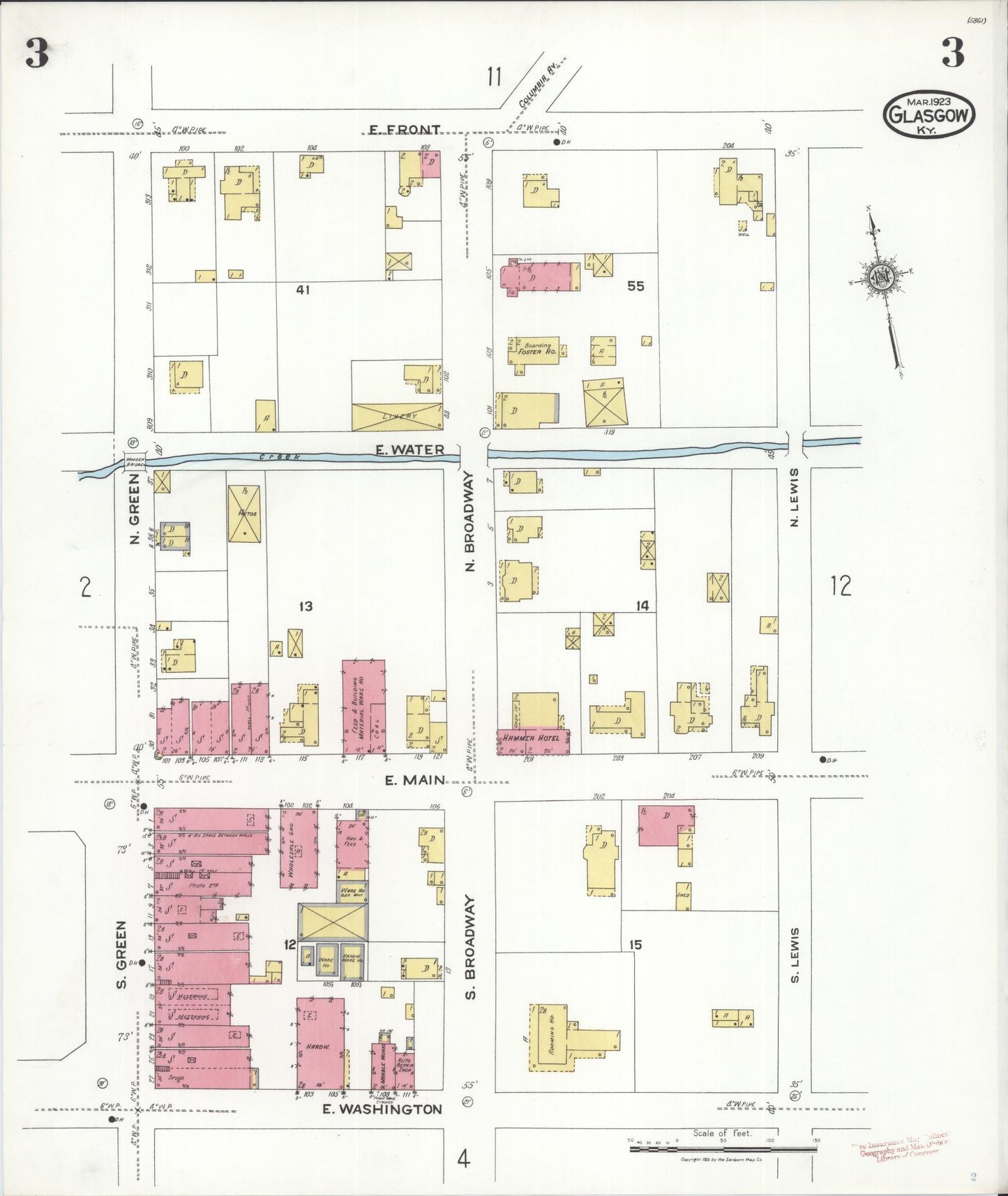 Sanborn Fire Insurance Map from Glasgow, Barren County, Kentucky (1923), Sheet #0003 - Complete Map Set gallery image, historic Sanborn map, vintage wall art, Kentucky Kentucky