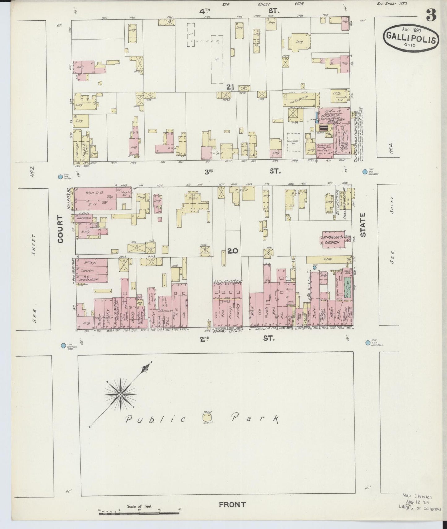 Sanborn Fire Insurance Map from Gallipolis, Gallia County, Ohio (1890), Sheet #0003 - Historic Sanborn Fire Insurance Map Print, vintage old map wall art, antique decor, genealogy gift, Ohio Ohio map