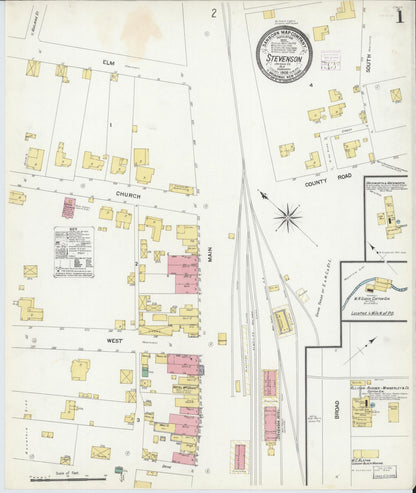 Sanborn Fire Insurance Map from Stevenson, Jackson County, Alabama (1908), Sheet #0001 - Complete Map Set gallery image, historic Sanborn map, vintage wall art, Alabama Alabama