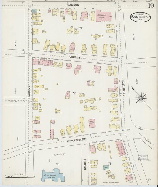 Sanborn Fire Insurance Map from Poughkeepsie, Dutchess County, New York (1887), Sheet #0019 - Historic Sanborn Fire Insurance Map Print, vintage old map wall art, antique decor, genealogy gift, New York New York map