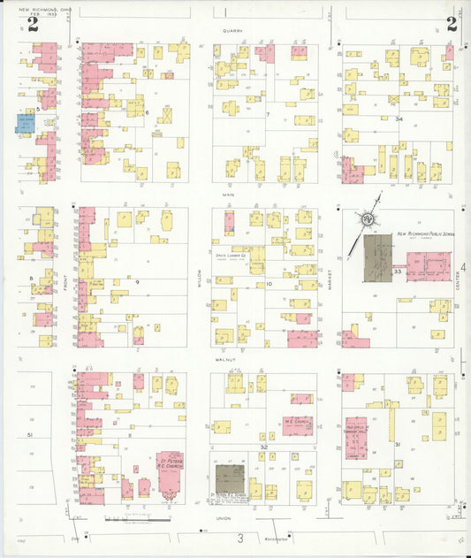 Sanborn Fire Insurance Map from New Richmond, Clermont County, Ohio (1933), Sheet #0002 - Historic Sanborn Fire Insurance Map Print, vintage old map wall art, antique decor, genealogy gift, Ohio Ohio map