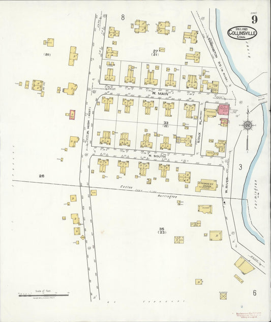 Sanborn Fire Insurance Map from Collinsville, Hartford County, Connecticut (1921), Sheet #0009 - Historic Sanborn Fire Insurance Map Print, vintage old map wall art, antique decor, genealogy gift, Connecticut Connecticut map