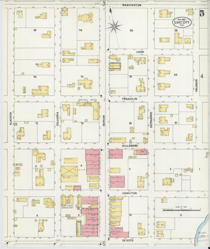 Sanborn Fire Insurance Map from Lake City, Columbia County, Florida (1902), Sheet #0005 - Historic Sanborn Fire Insurance Map Print, vintage old map wall art, antique decor, genealogy gift, Florida Florida map