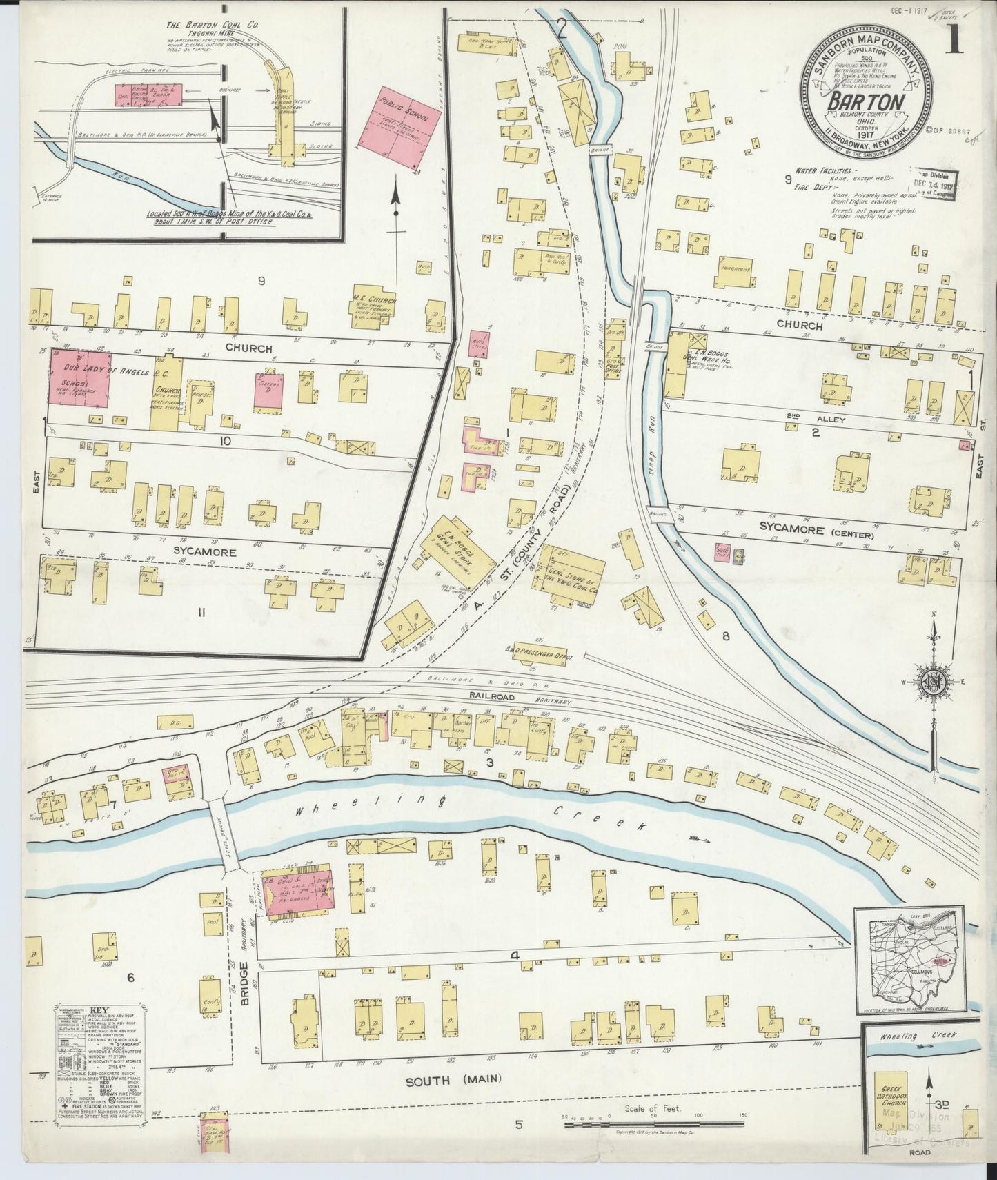 Sanborn Fire Insurance Map from Barton, Belmont County, Ohio (1917), Sheet #0001 - Complete Map Set gallery image, historic Sanborn map, vintage wall art, Ohio Ohio