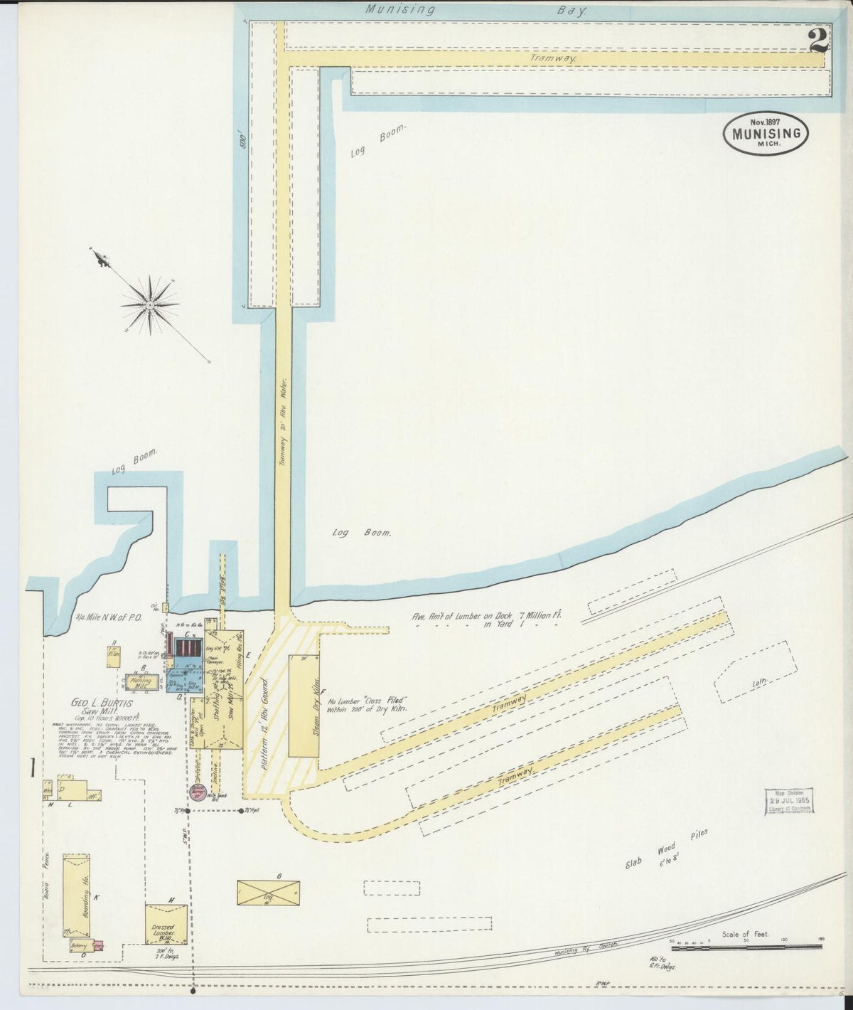 Sanborn Fire Insurance Map from Munising, Alger County, Michigan (1897), Sheet #0002 - Historic Sanborn Fire Insurance Map Print, vintage old map wall art, antique decor, genealogy gift, Michigan Michigan map