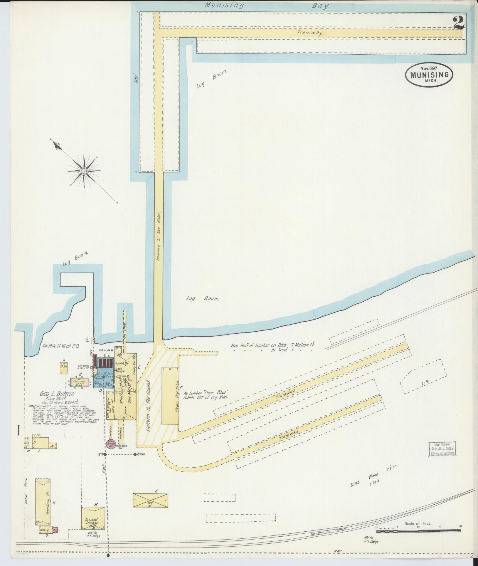 Sanborn Fire Insurance Map from Munising, Alger County, Michigan (1897), Sheet #0002 - Historic Sanborn Fire Insurance Map Print, vintage old map wall art, antique decor, genealogy gift, Michigan Michigan map