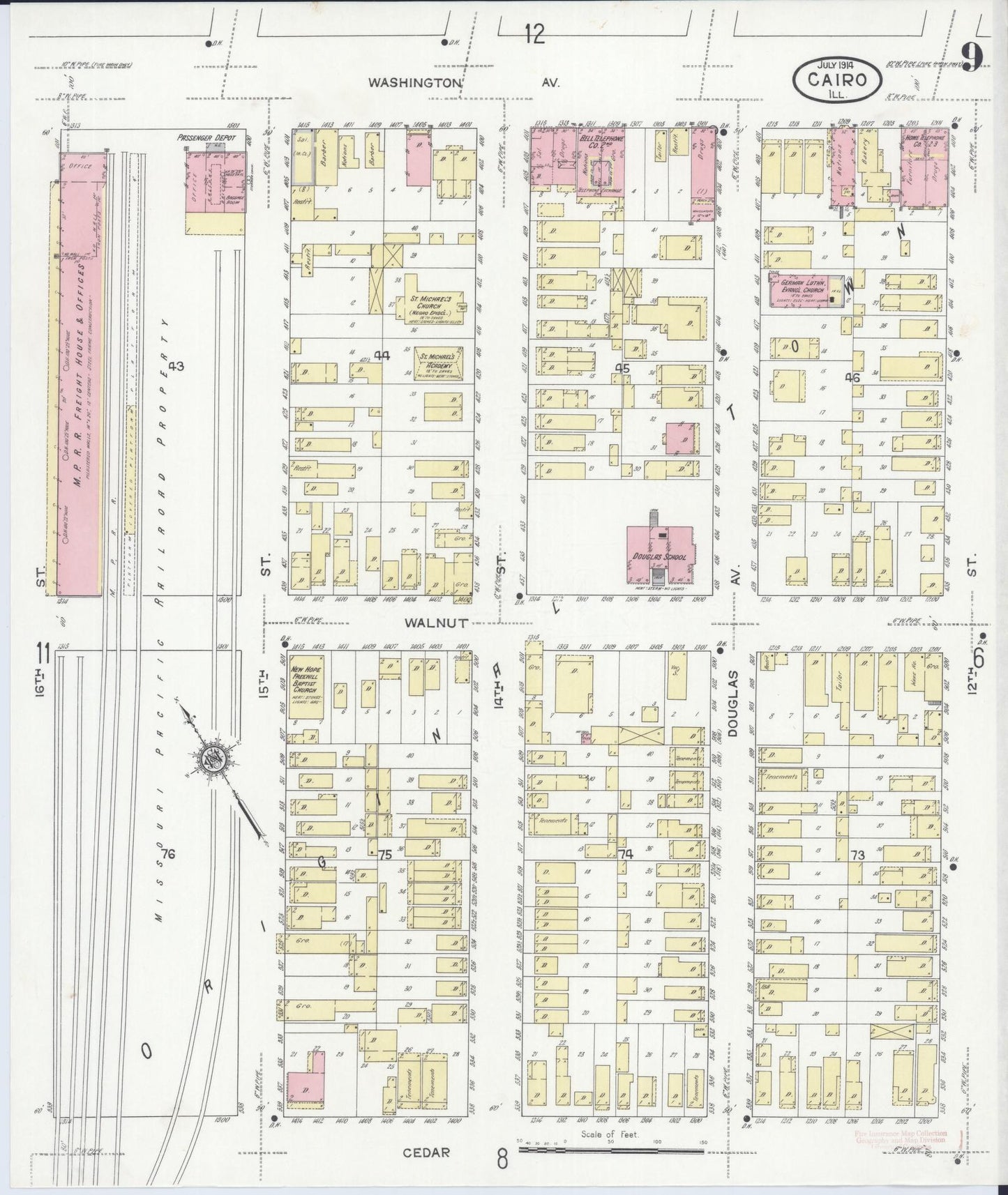 Sanborn Fire Insurance Map from Cairo, Alexander County, Illinois (1914), Sheet #0009 - Complete Map Set gallery image, historic Sanborn map, vintage wall art, Illinois Illinois