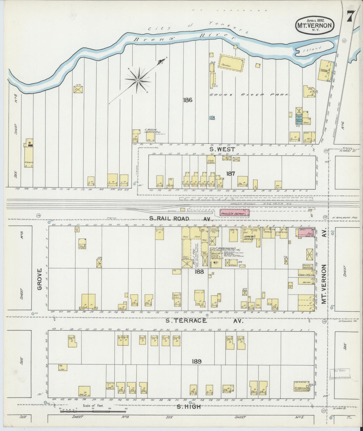 Sanborn Fire Insurance Map from Mount Vernon, Westchester County, New York (1892), Sheet #0007 - Complete Map Set gallery image, historic Sanborn map, vintage wall art, New York New York