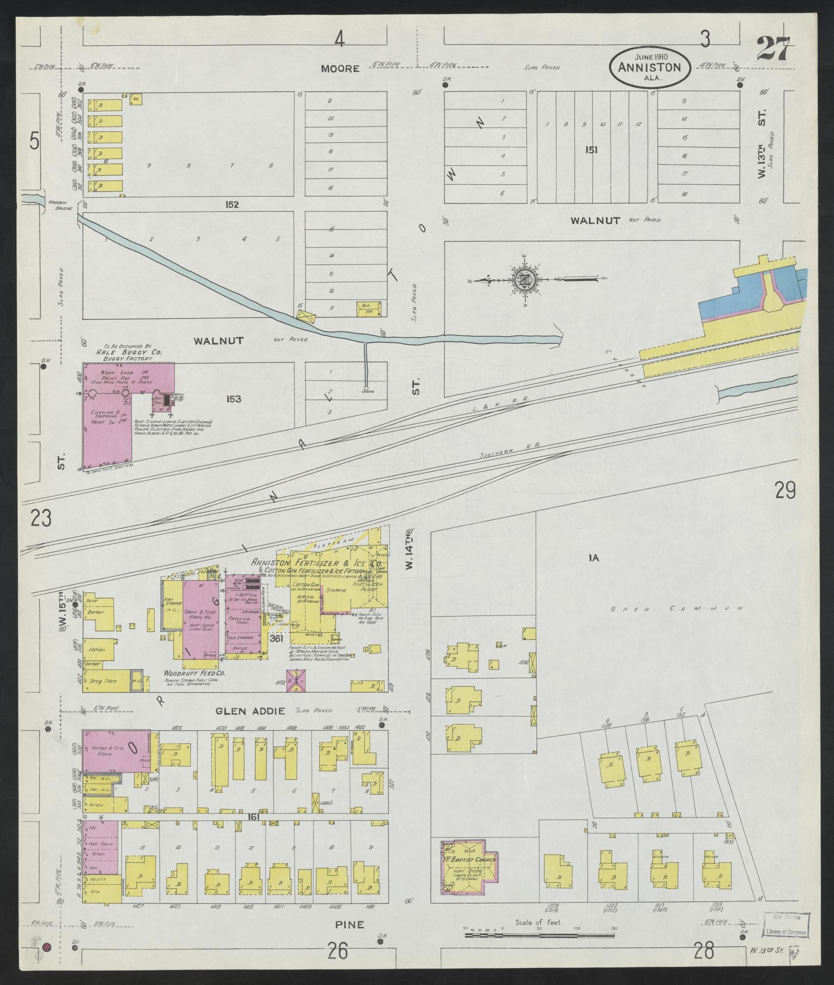 Sanborn Fire Insurance Map from Anniston, Calhoun County, Alabama (1910), Sheet #0027 - Complete Map Set gallery image, historic Sanborn map, vintage wall art, Alabama Alabama