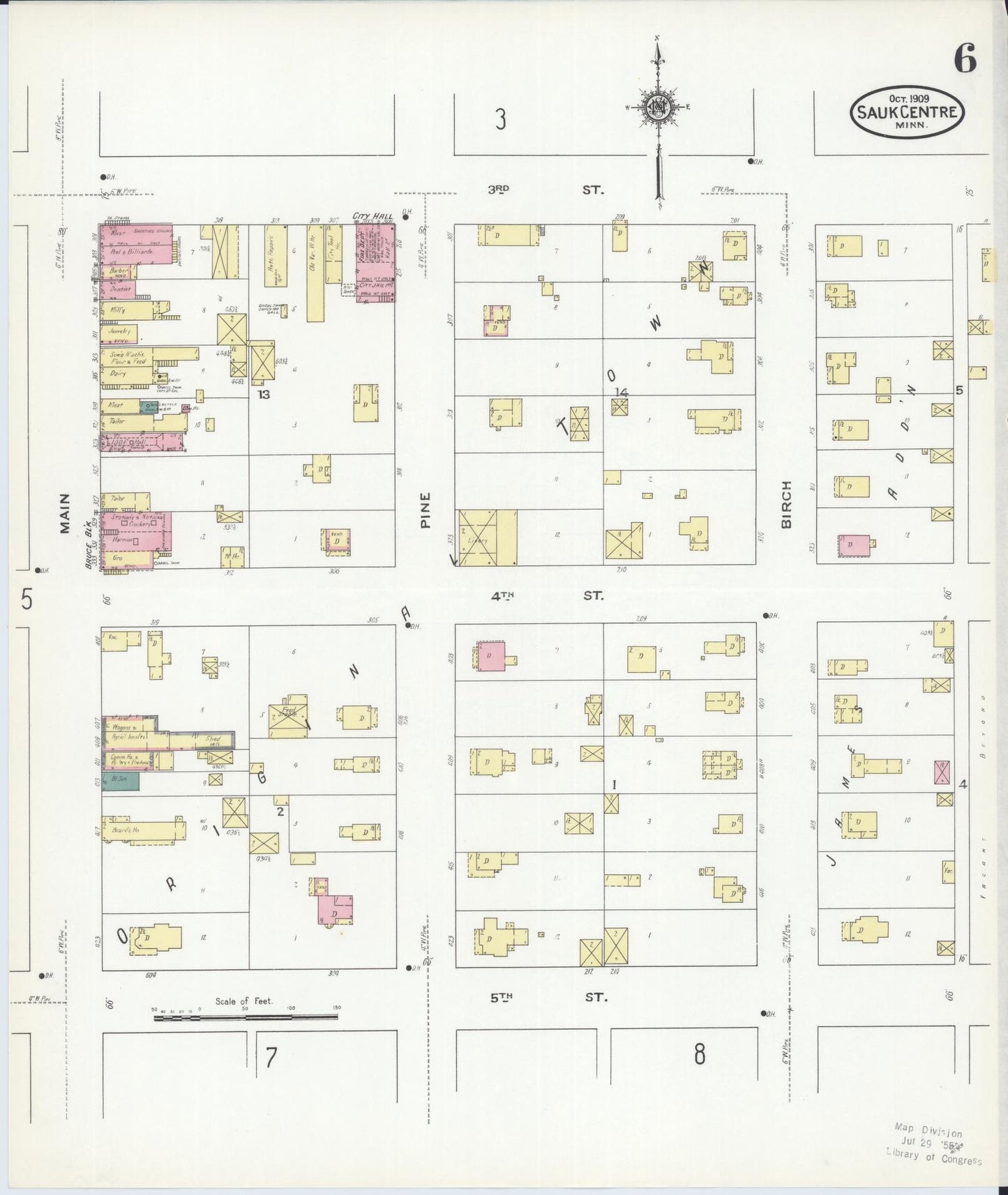 Sanborn Fire Insurance Map from Sauk Centre, Stearns County, Minnesota (1909), Sheet #0006 - Complete Map Set gallery image, historic Sanborn map, vintage wall art, Minnesota Minnesota