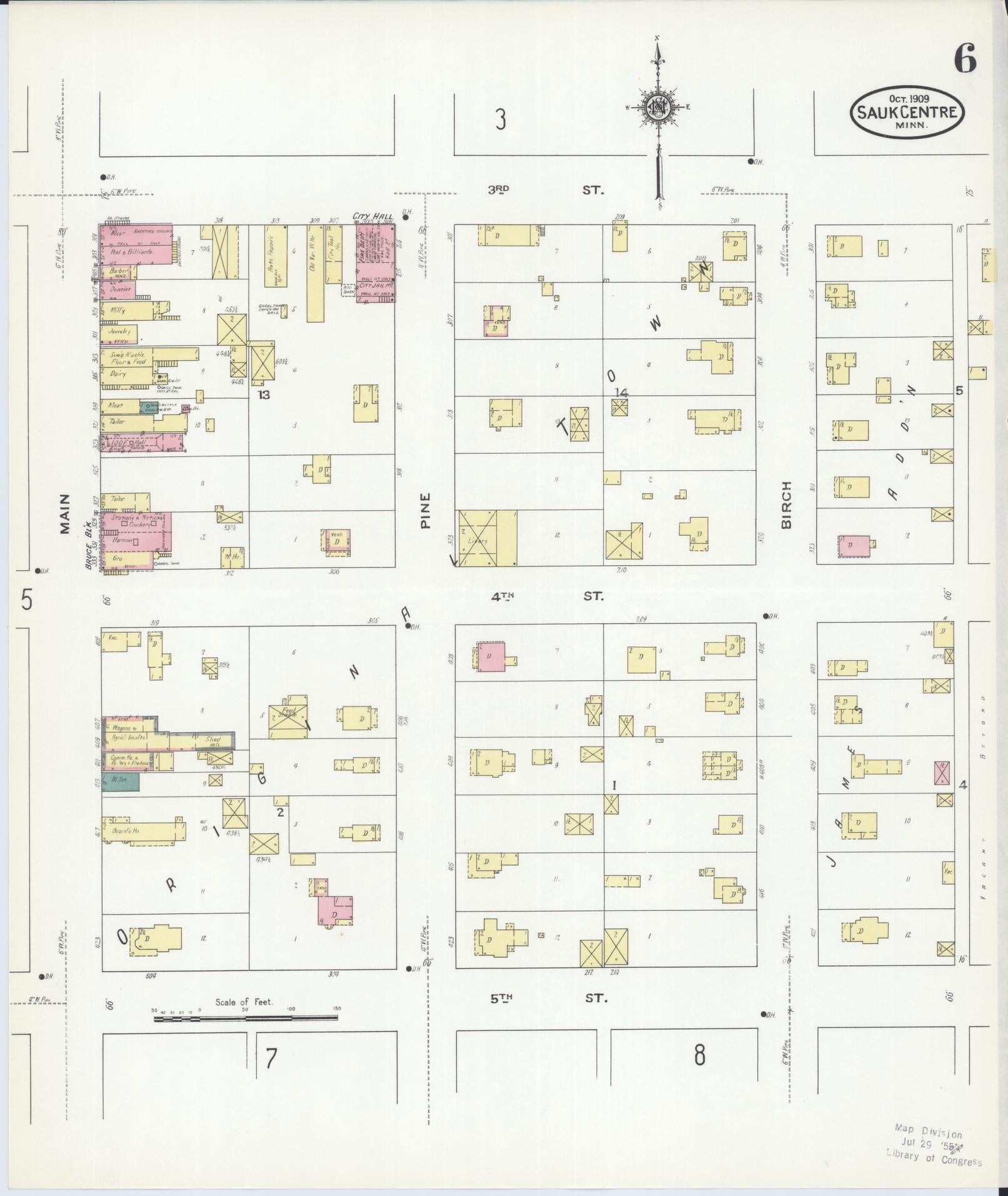 Sanborn Fire Insurance Map from Sauk Centre, Stearns County, Minnesota (1909), Sheet #0006 - Complete Map Set gallery image, historic Sanborn map, vintage wall art, Minnesota Minnesota