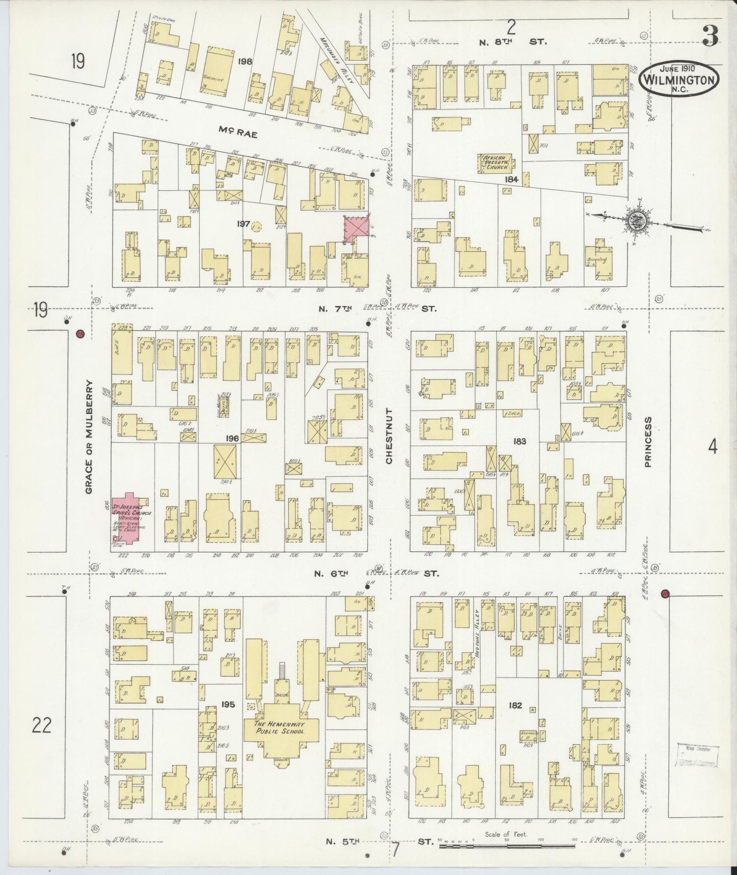 Sanborn Fire Insurance Map from Wilmington, New Hanover County, North Carolina (1910), Sheet #0003 - Complete Map Set gallery image, historic Sanborn map, vintage wall art, North Carolina North Carolina