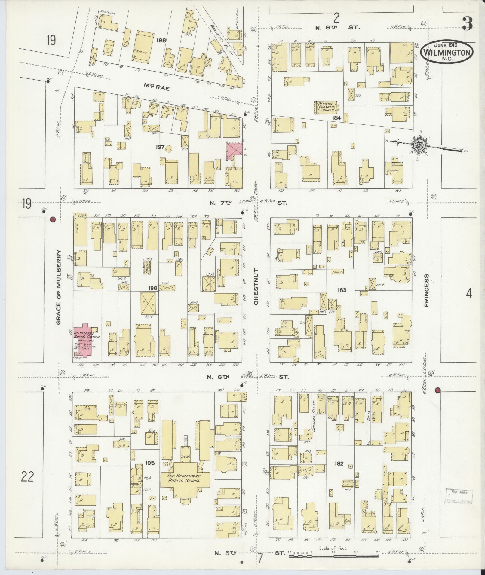 Sanborn Fire Insurance Map from Wilmington, New Hanover County, North Carolina (1910), Sheet #0003 - Complete Map Set gallery image, historic Sanborn map, vintage wall art, North Carolina North Carolina