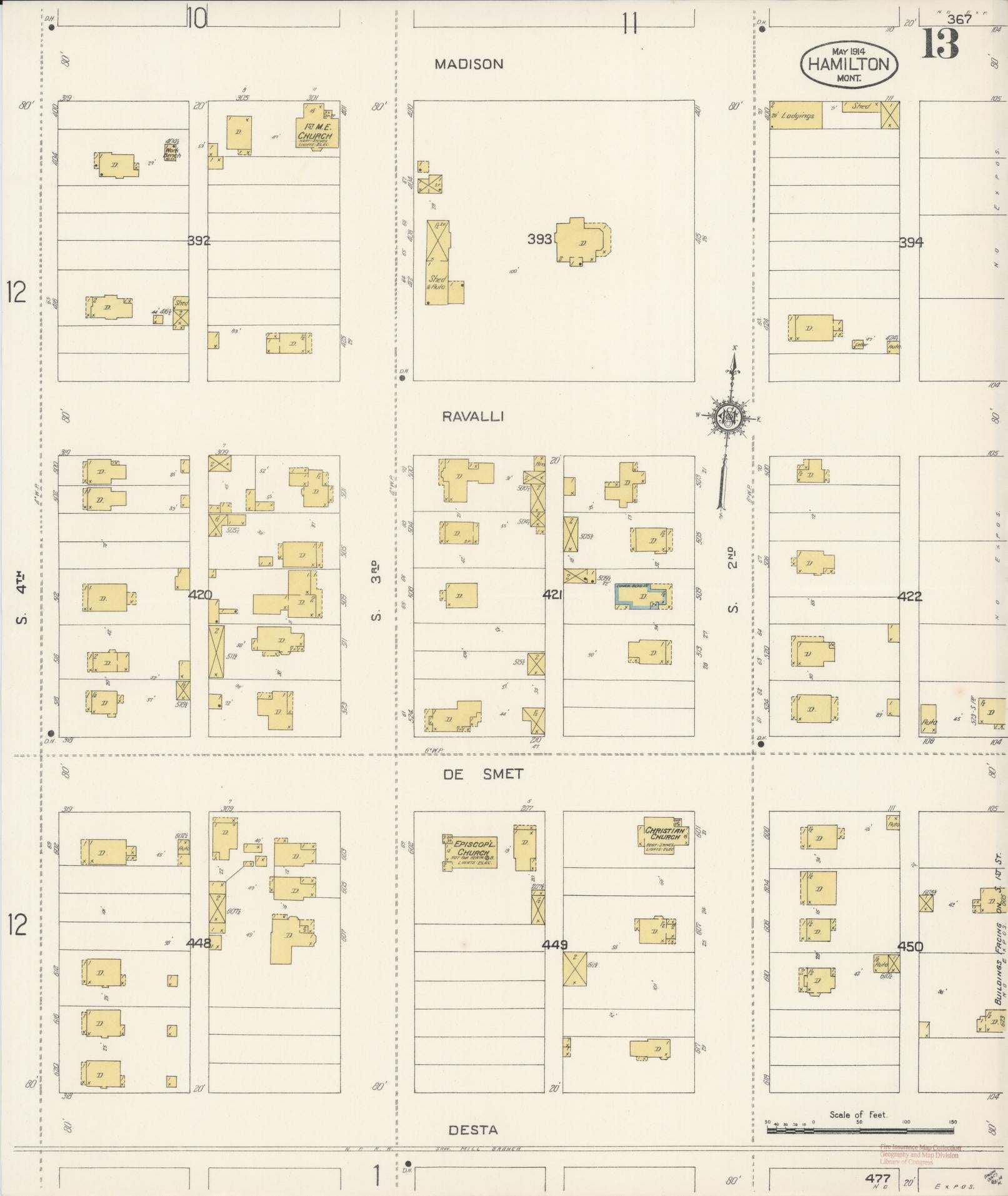 Sanborn Fire Insurance Map from Hamilton, Ravalli County, Montana (1914), Sheet #0013 - Complete Map Set gallery image, historic Sanborn map, vintage wall art, Montana Montana