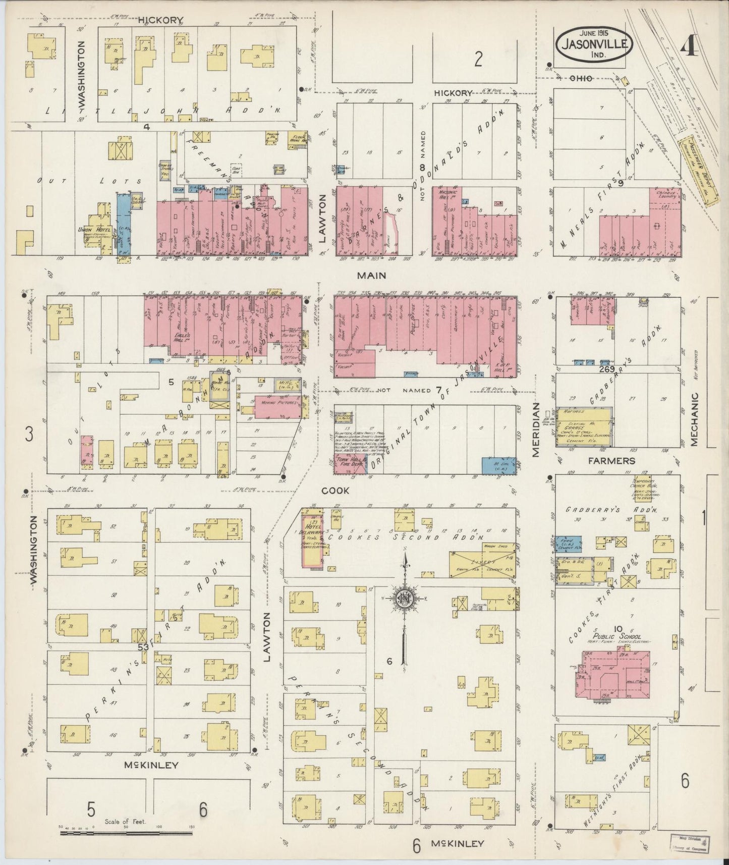 Sanborn Fire Insurance Map from Jasonville, Greene County, Indiana (1915), Sheet #0004 - Historic Sanborn Fire Insurance Map Print, vintage old map wall art, antique decor, genealogy gift, Indiana Indiana map